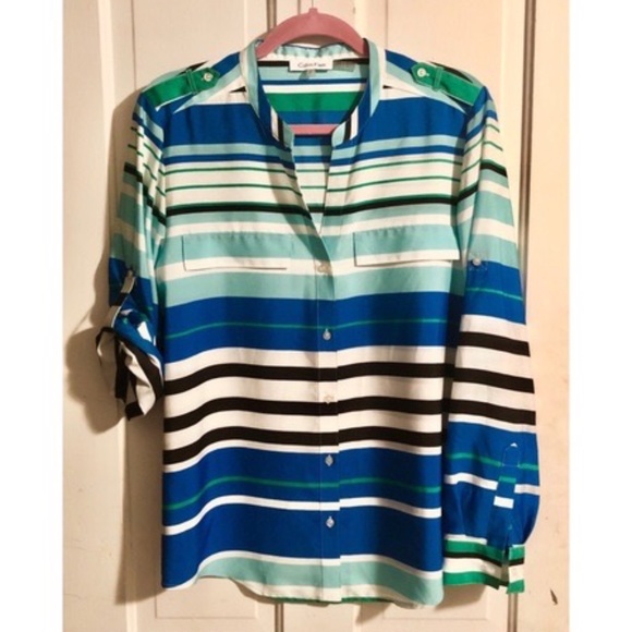 Calvin Klein Striped Button Down Top Large - Picture 7 of 7
